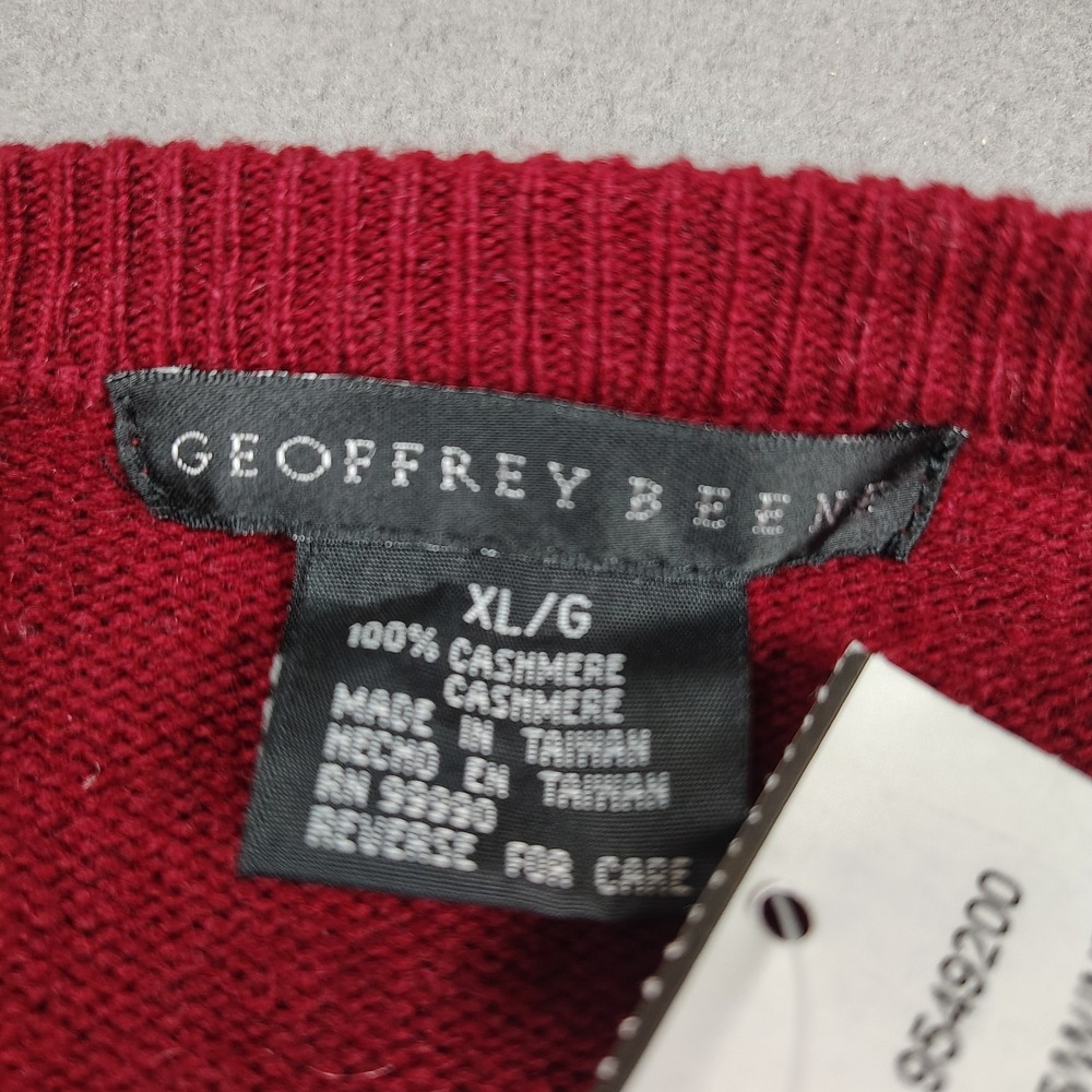 New Geoffrey Beene 100% Cashmere Sweater Men XL Red Wine Knit V Neck MSRP $150 - Picture 4 of 10